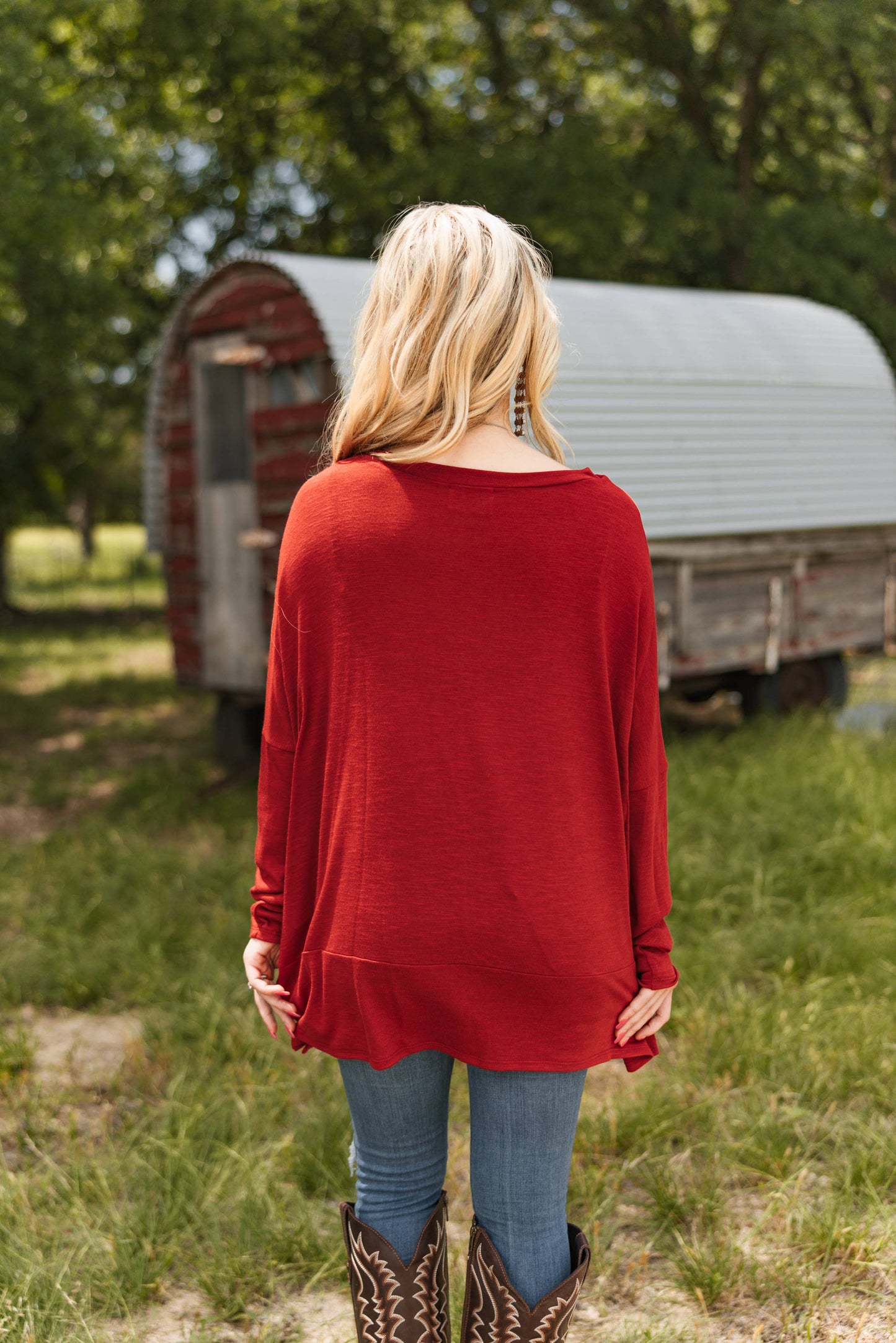 Darcy Cotton Long Sleeve Top - Wine