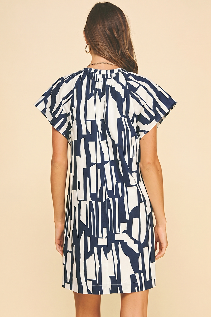 Navy Abstract Print Dres