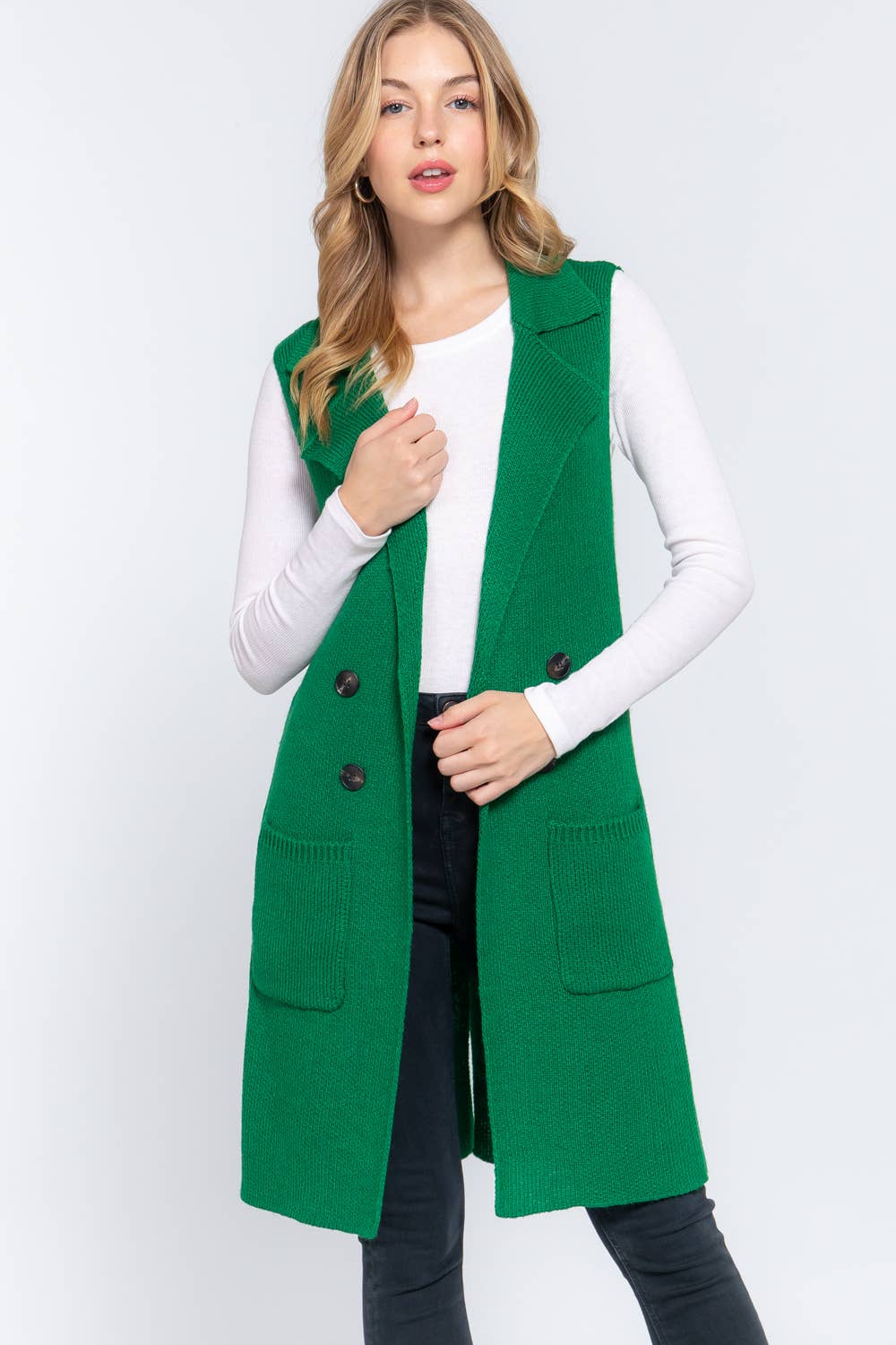 Fully Paid Long Sweater Vest - Green