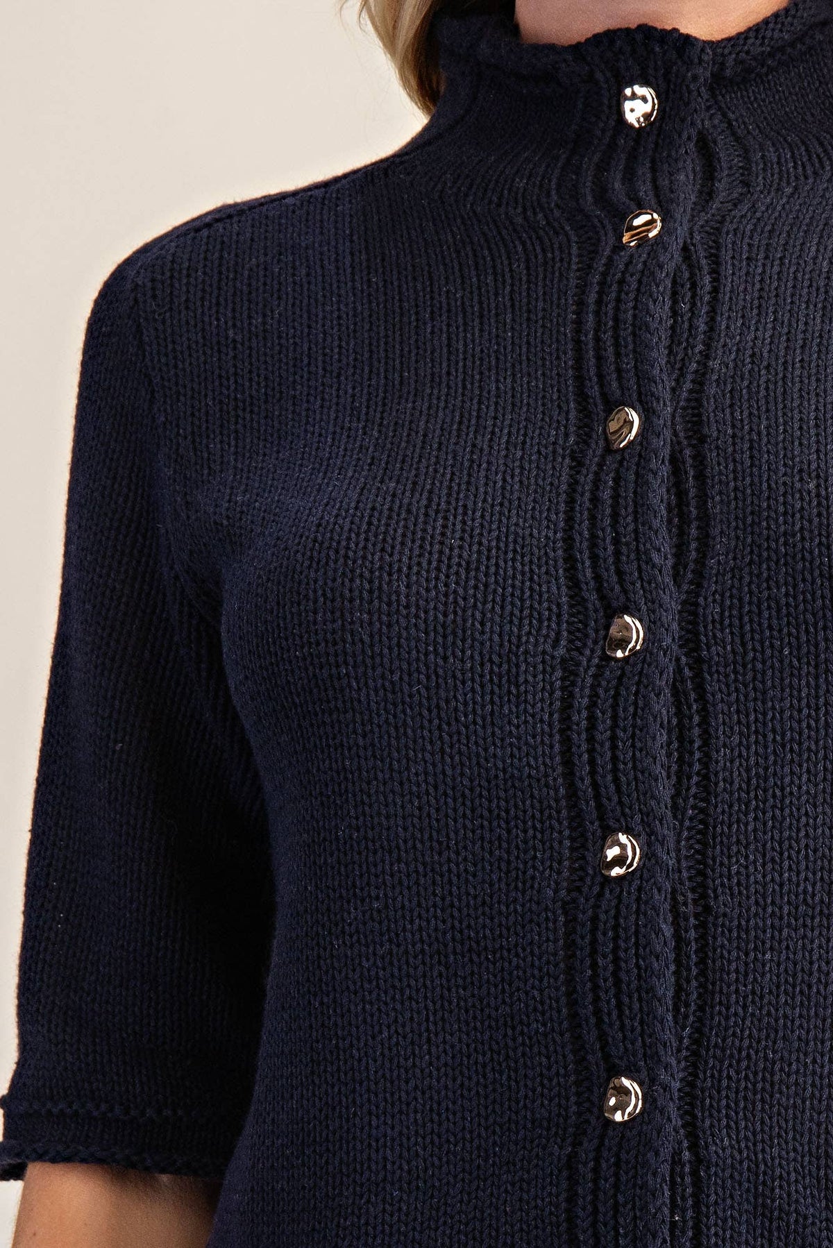 Navy Short Sleeve Sweater Cardigan