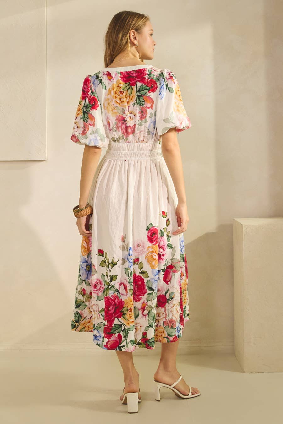 Floral Printed Midi Dress: Rose Garden / L