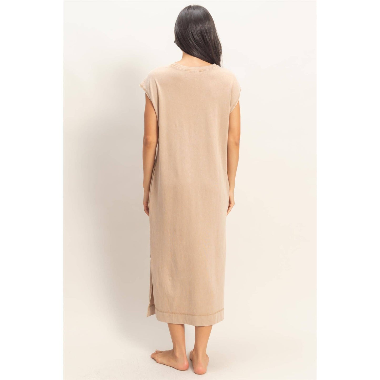Cap Sleeve Midi Dress: DARK TAUPE