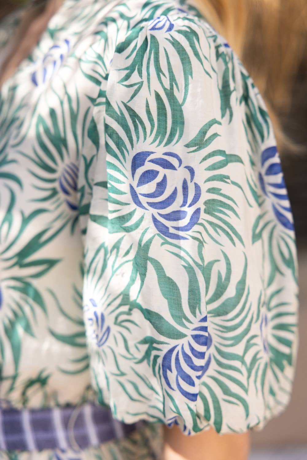 Eliza Floral Print Contrast Stripe Midi Dress--Green