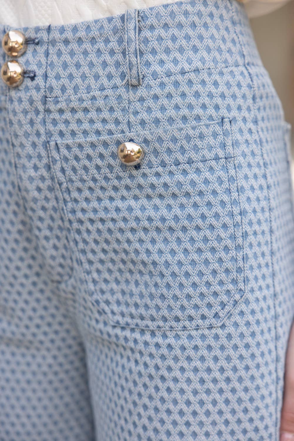 Star Straight Leg Mini Diamond Print with Pocket Pants - Blue