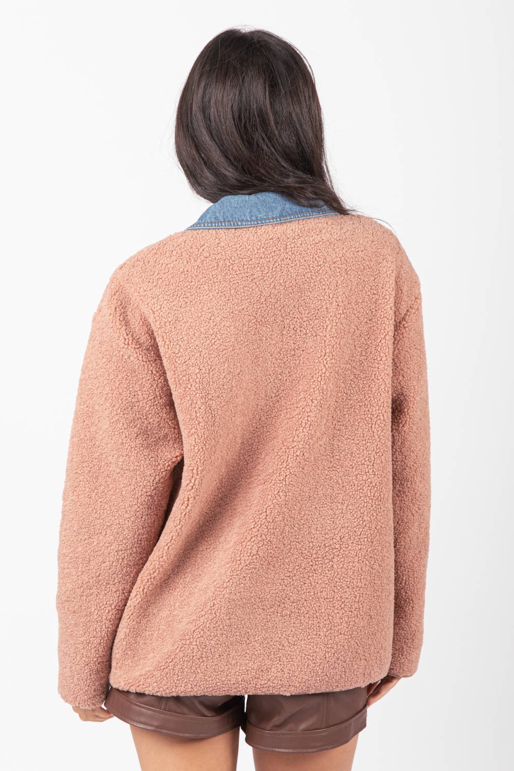 For You Denim Contrast Shacket Jacket: BLUSH