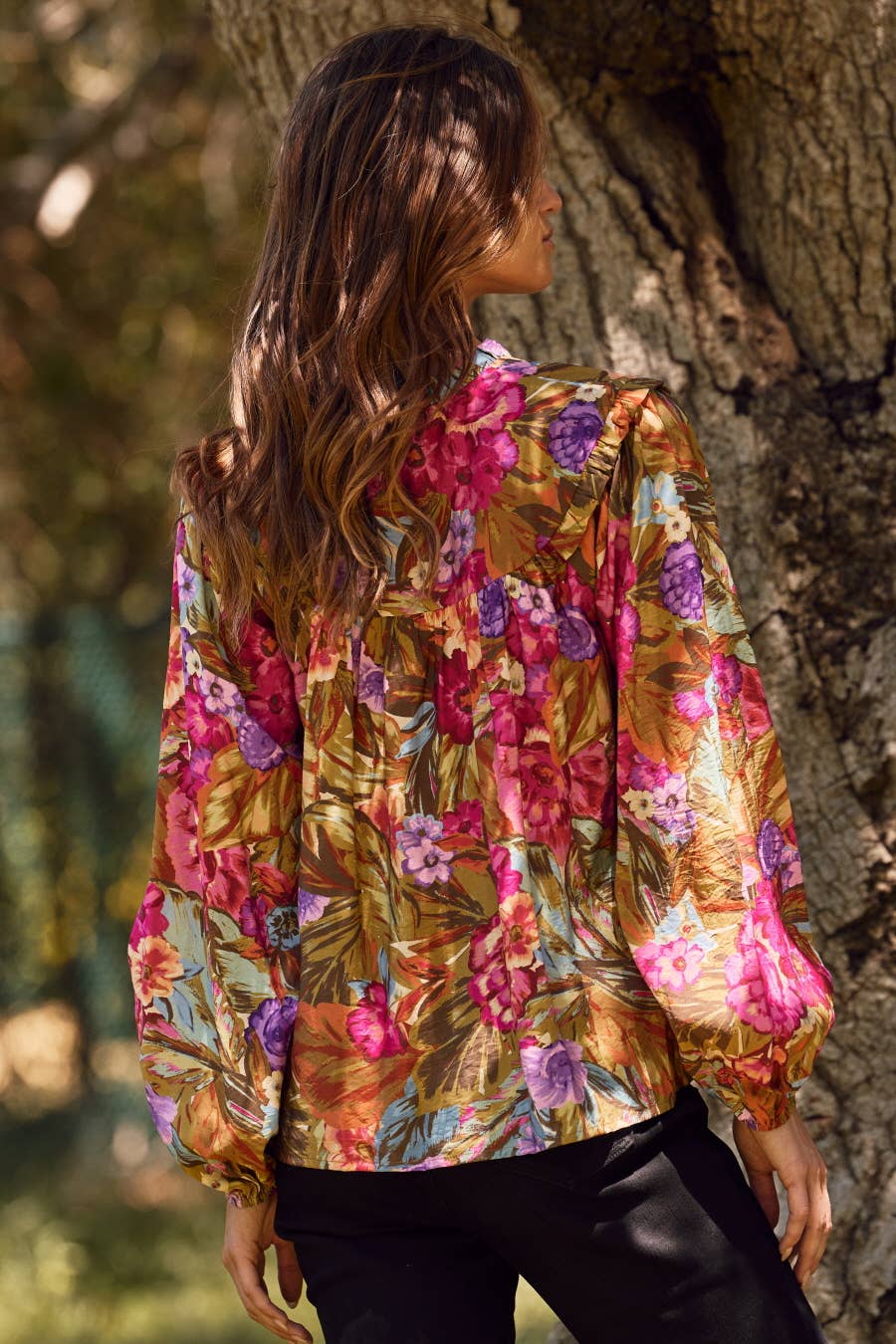 Queen Floral Printed Blouse - Olive Garden