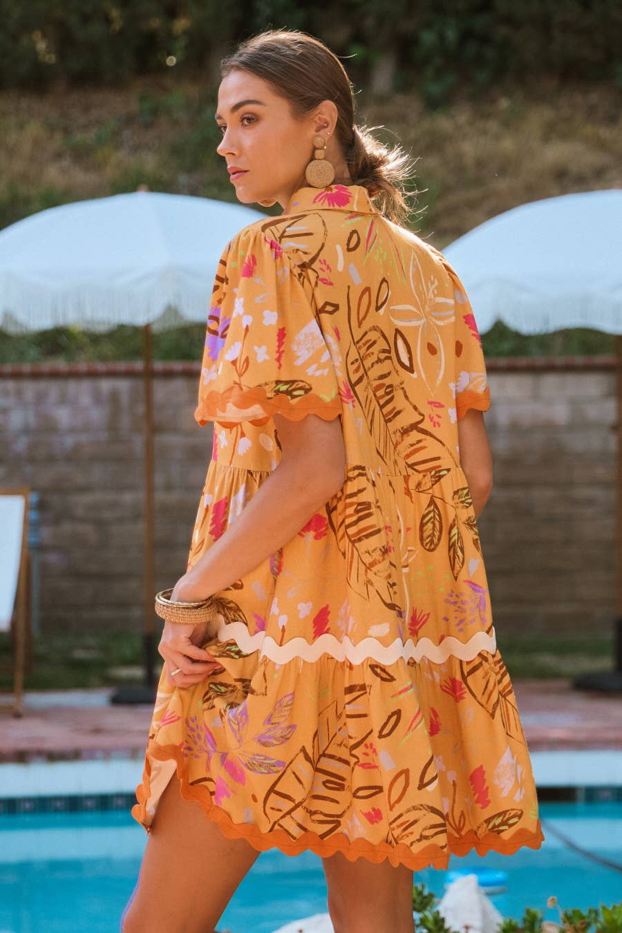 Talk About Me Printed Baby Doll Dress - Tangerine