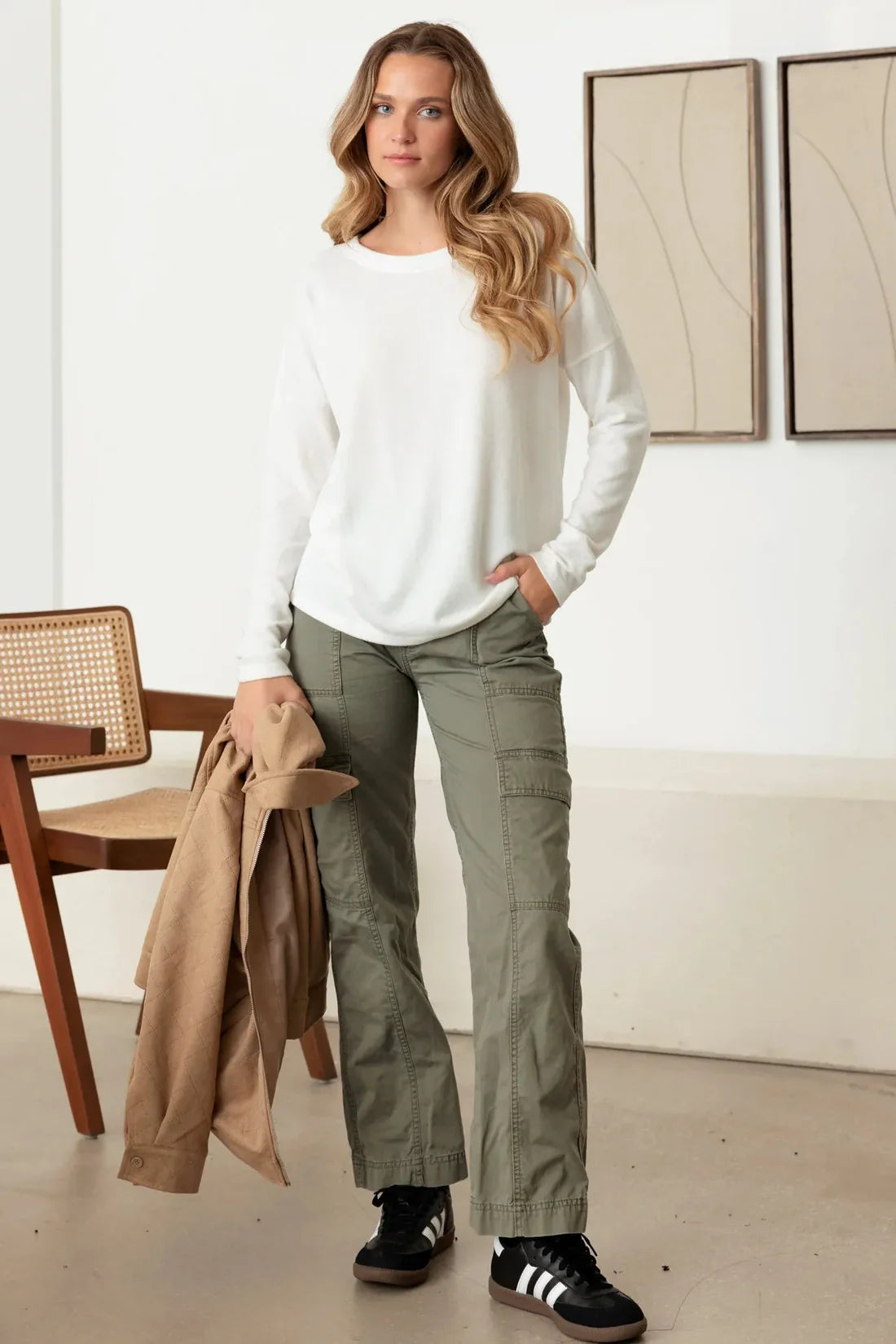 Alyssa Crew Neck Long Sleeve Top - Off White