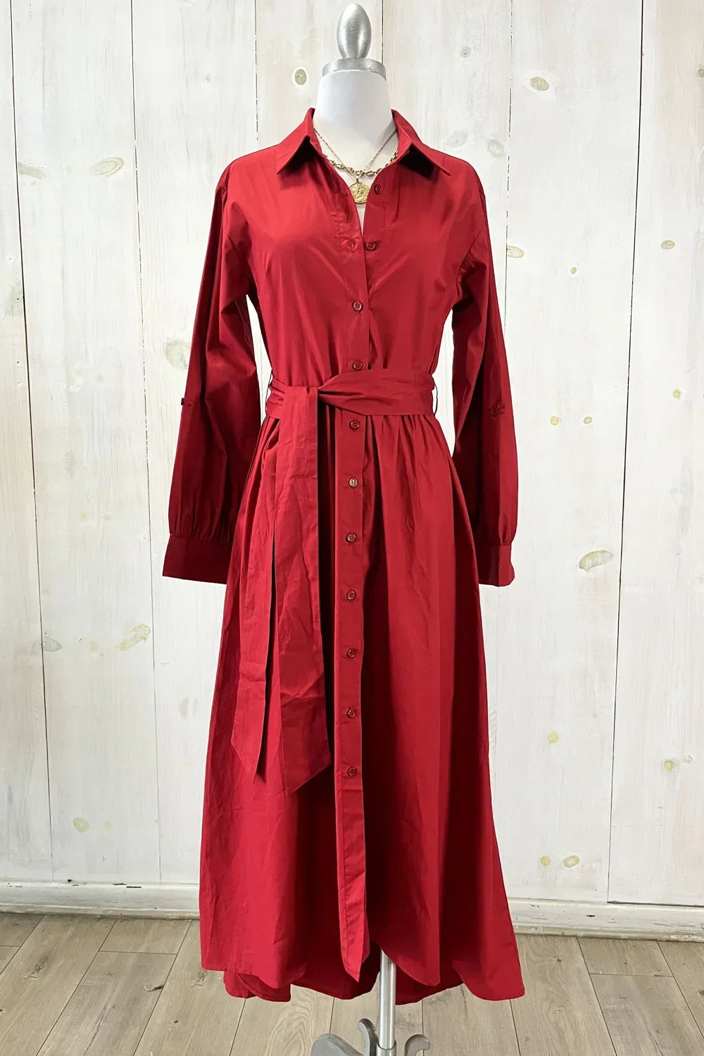 Blossom Button Down Long Sleeve Maxi Dress - Rust