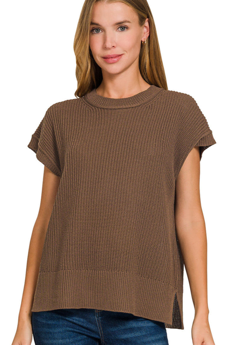 Cedar Oversized Crew Neck Sweater Vest - Brown