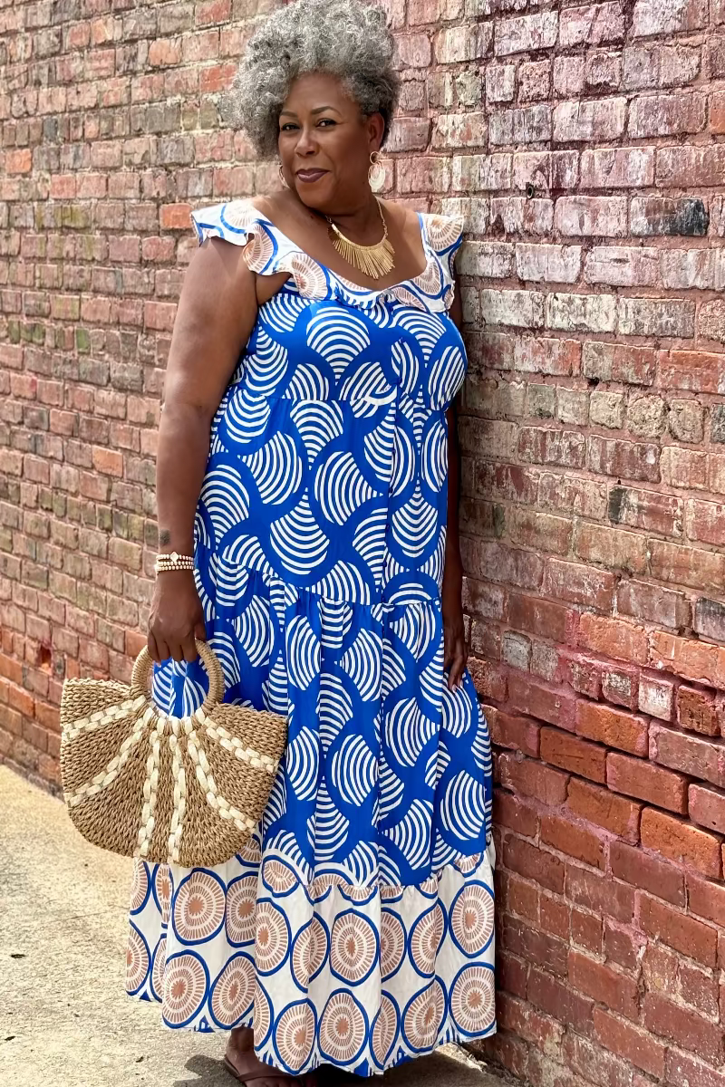 tiered maxi dress plus size Coastal Dream Geometric Ruffle 59 Bust WKO6009_LIGHT ROSE QUARTZ PIGMENT_2-ECOMMERCE-Available Duration:4 days Kenneth Cole Reaction Stretch