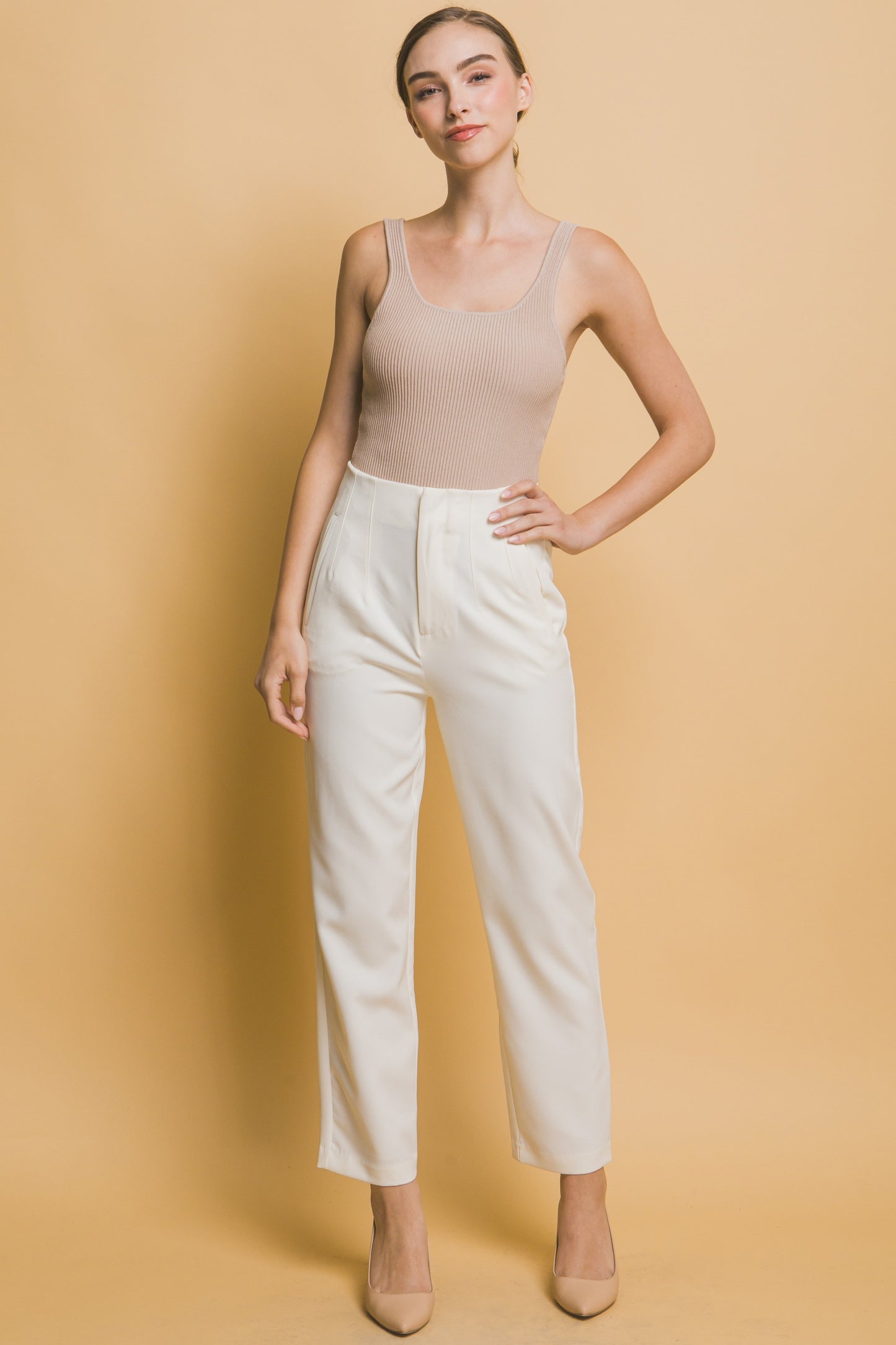 Come On With Me High Waisted Pants-White