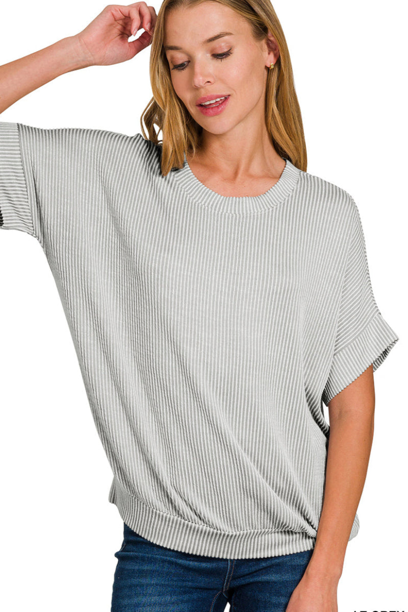 Cypress Corded rib short sleeve top - Grey