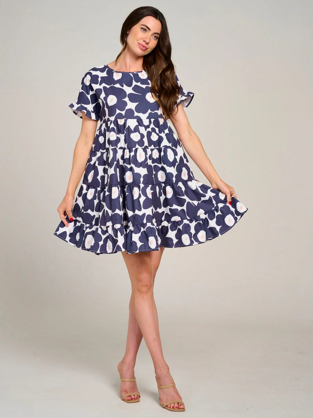 I'M READY LOOSE FIT FLORAL MINI DRESS - NAVY