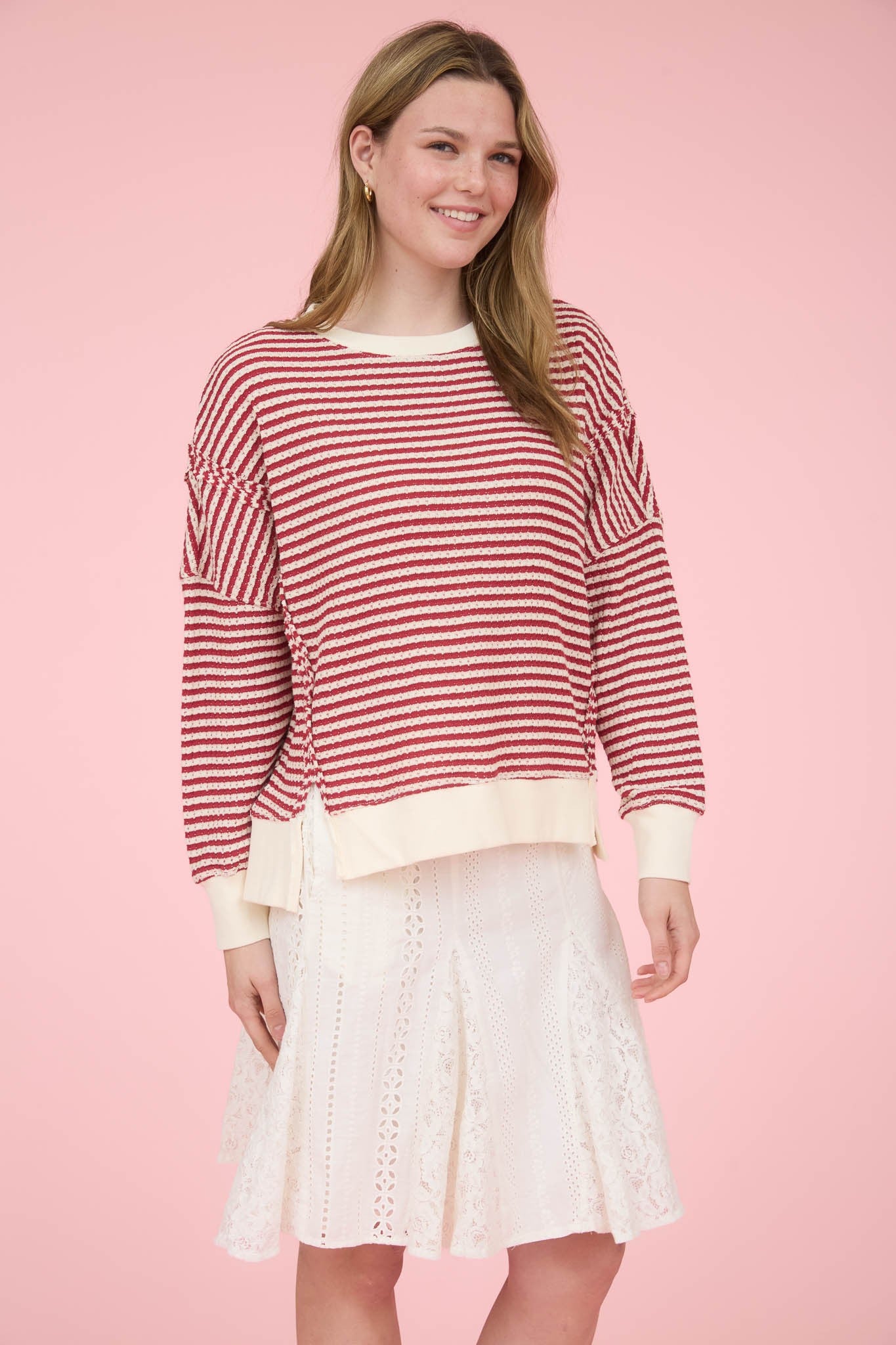 Elsa Stripe Long Sleeve Knit Top - Cream
