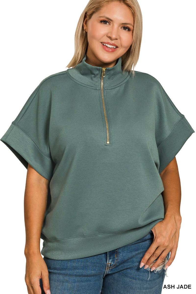 Gemma Plus High Neck Short Sleeve Pullover - Jade
