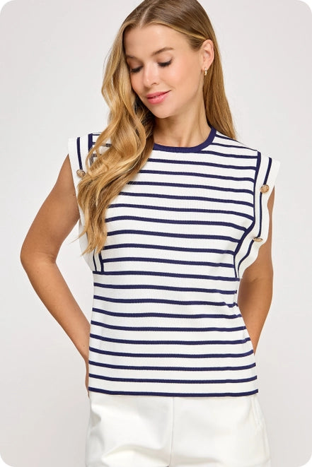 Harlee Striped Sleeveless Knit Top - Black/White