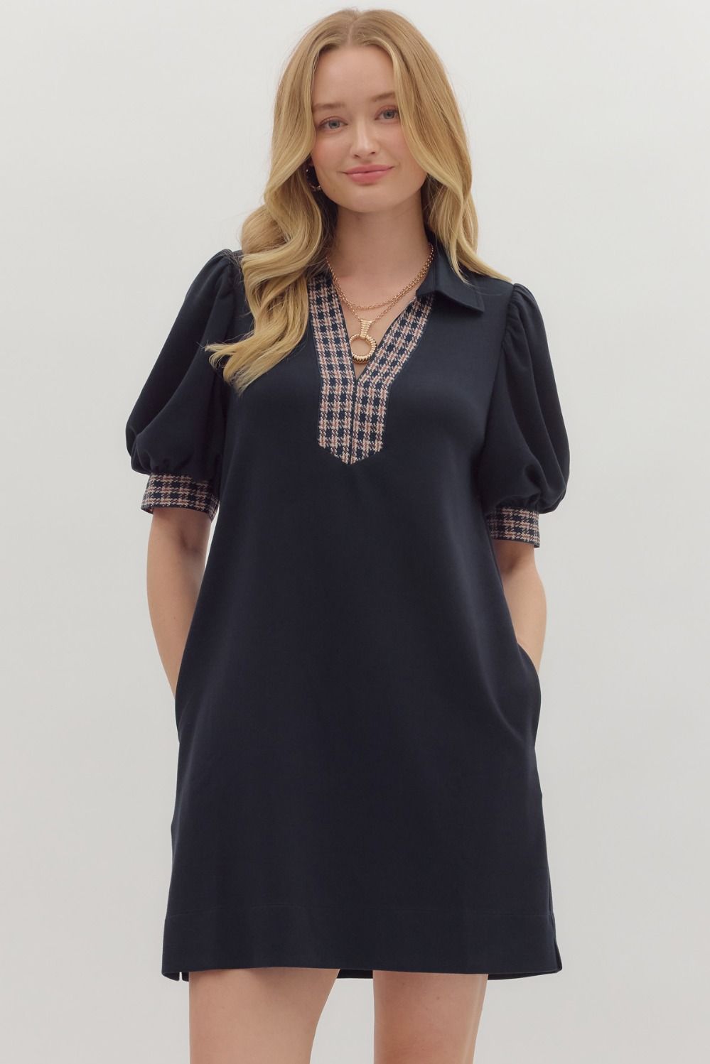 Melody Jersey Knit Puff Sleeve Mini Dress - Navy