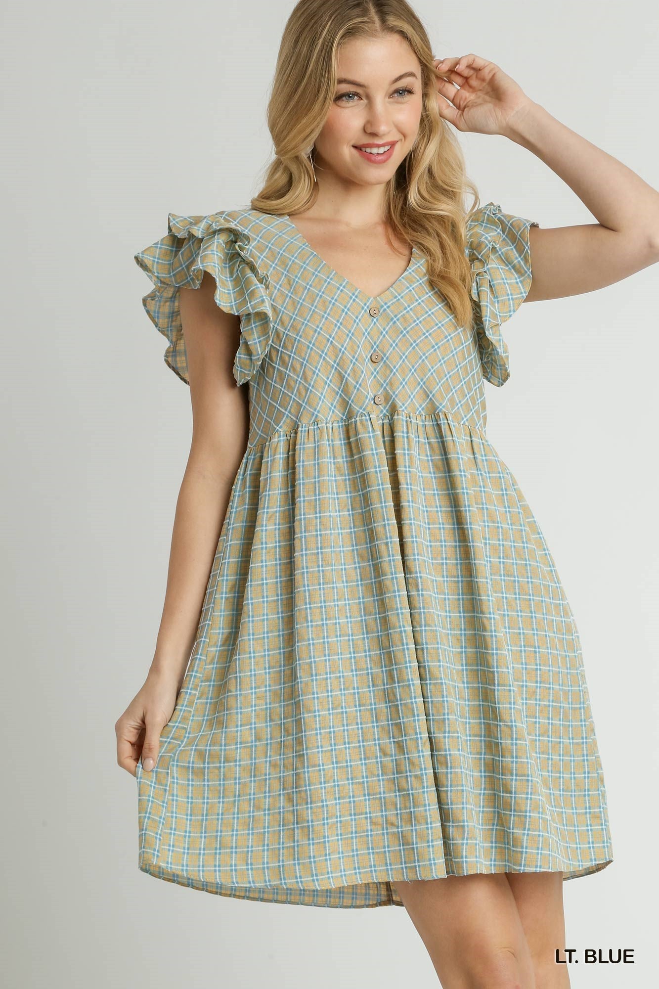 Natalie V-Neck A-Line Dress - Blue