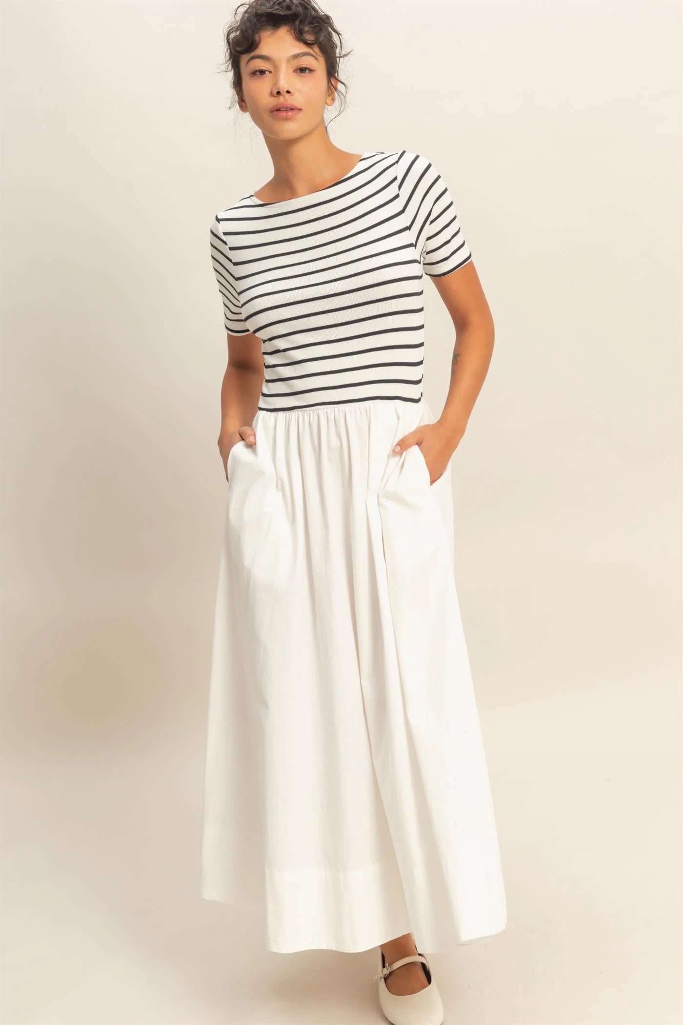 Parker Striped Ribbed Top and Poplin Midi Dress