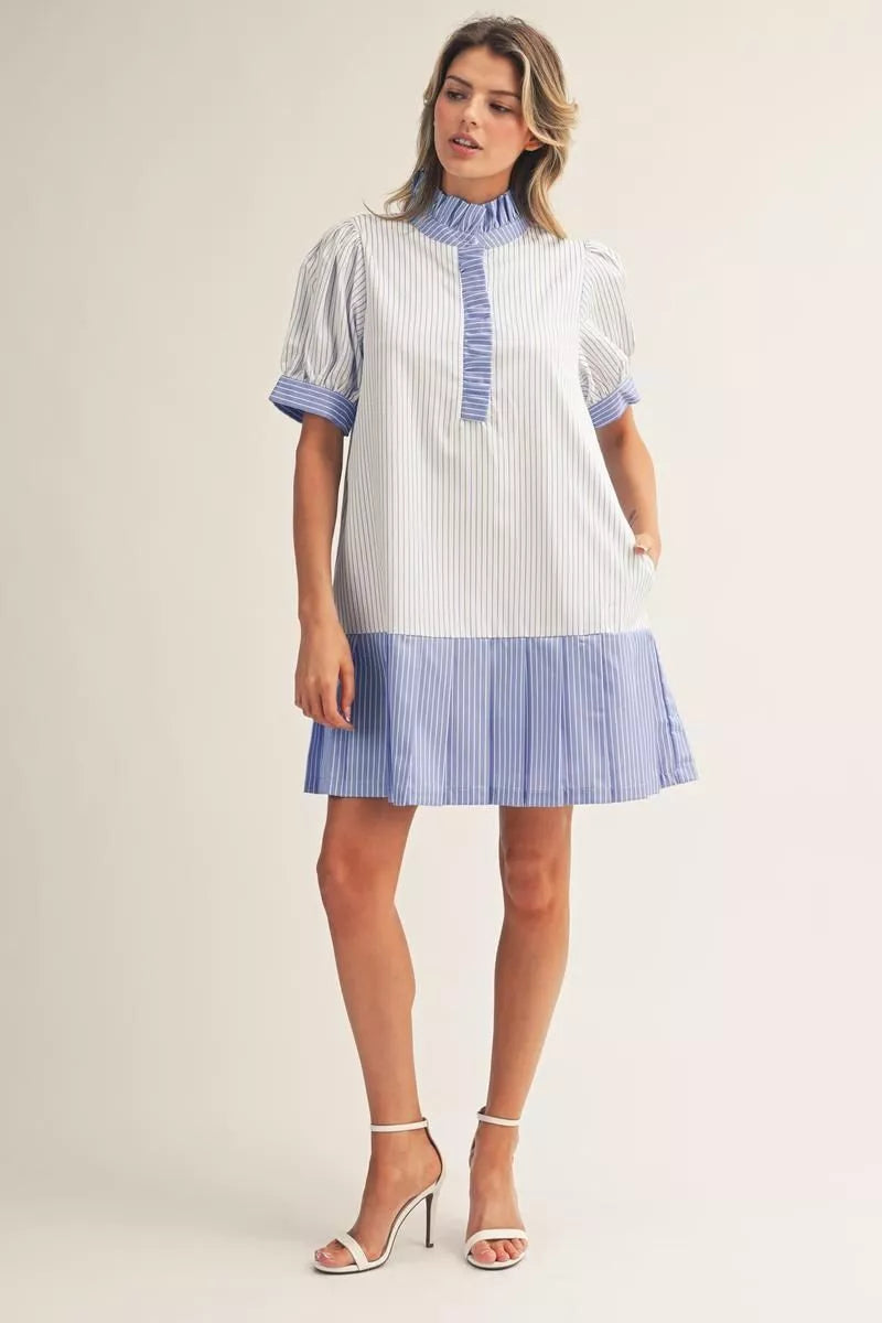 Polished Stripe Pleat Dress