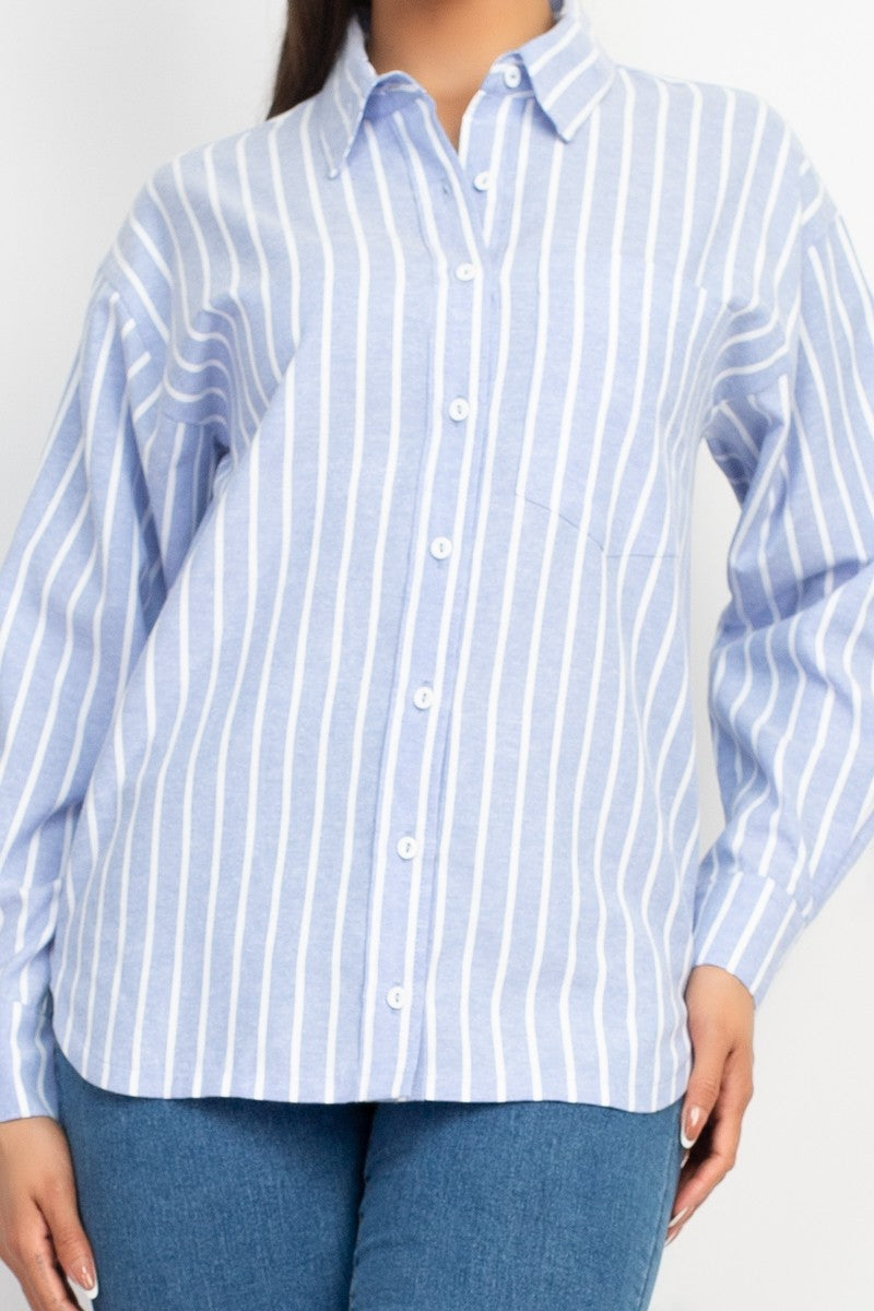 Nyja Stripe Collared Button-down Shirt - Blue