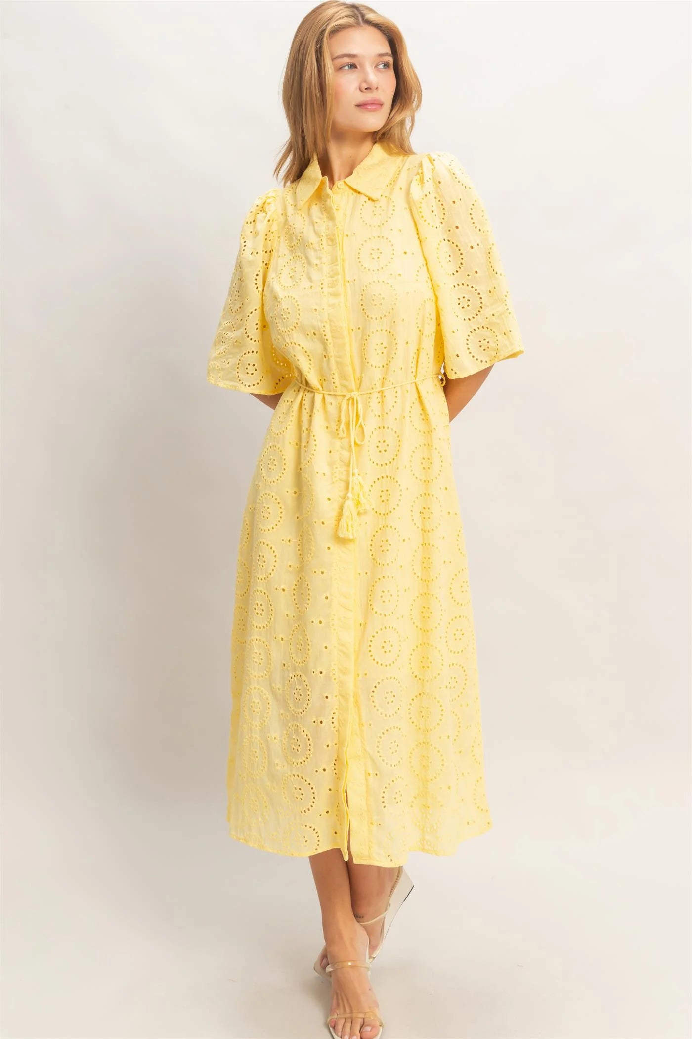 Sunshine Eyelet Midi Shirt Dress