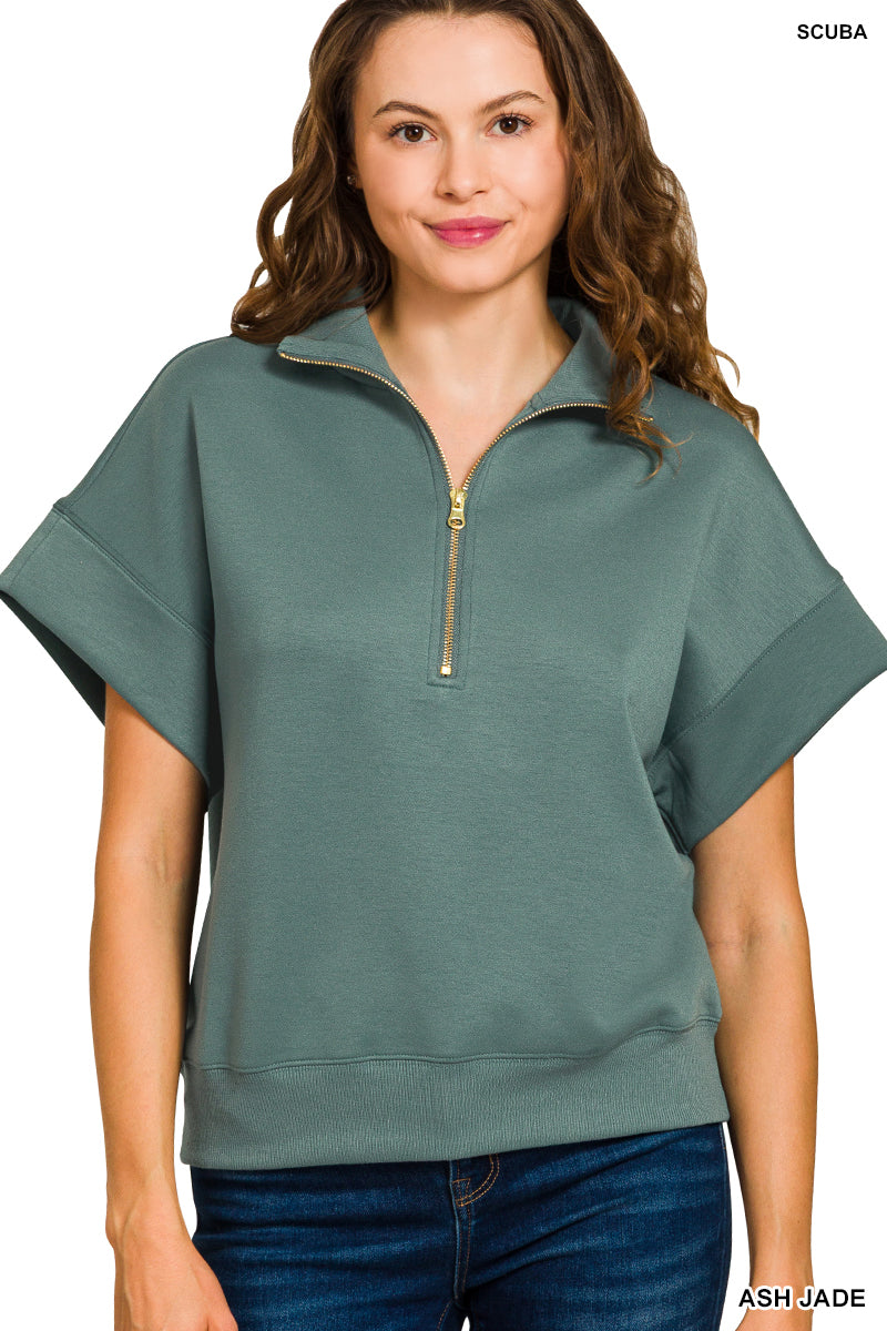 Tatum High Neck Short Sleeve Pullover - Jade