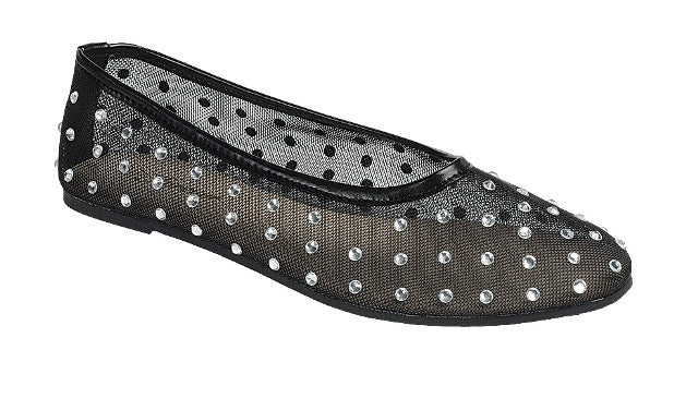 The Marcy Mesh Studded Flat - Black