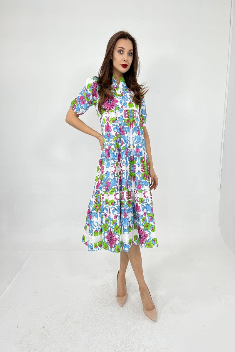Waiting For You Floral Print Babydoll Dress - Blue Print