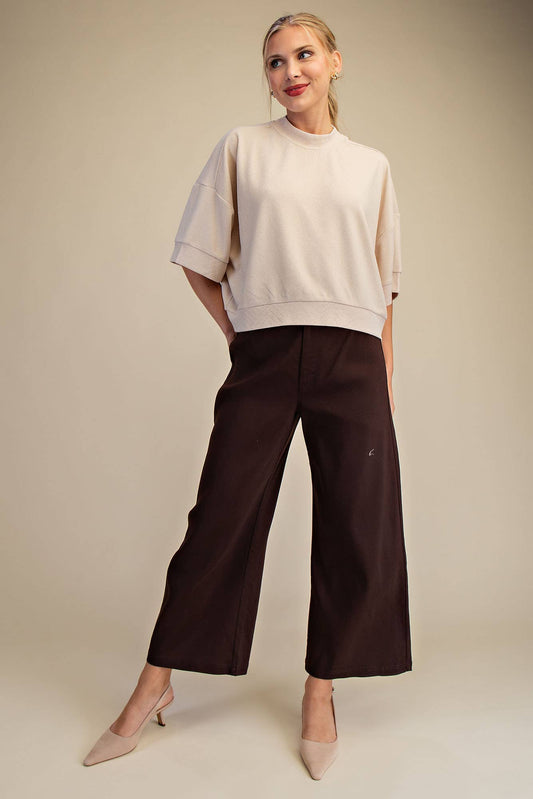 Crew Neck Knit Top: Taupe / L