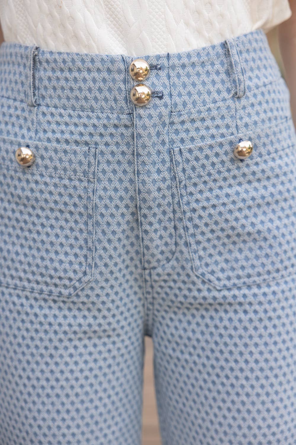 Star Straight Leg Mini Diamond Print with Pocket Pants - Blue