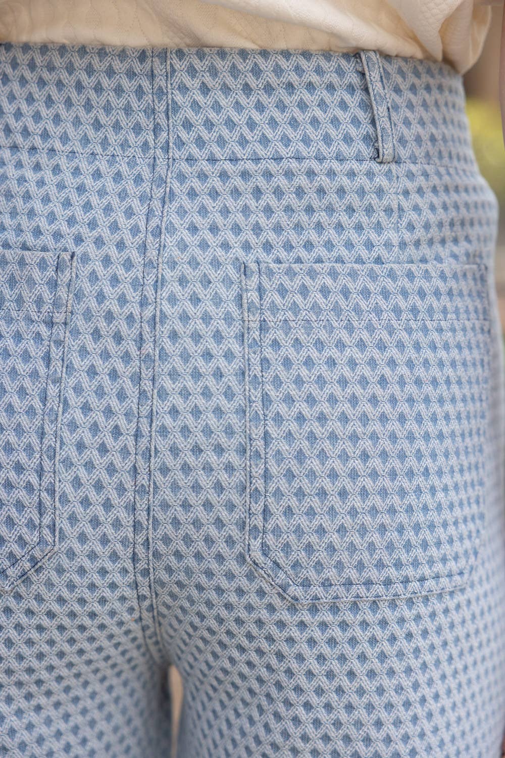 Star Straight Leg Mini Diamond Print with Pocket Pants - Blue