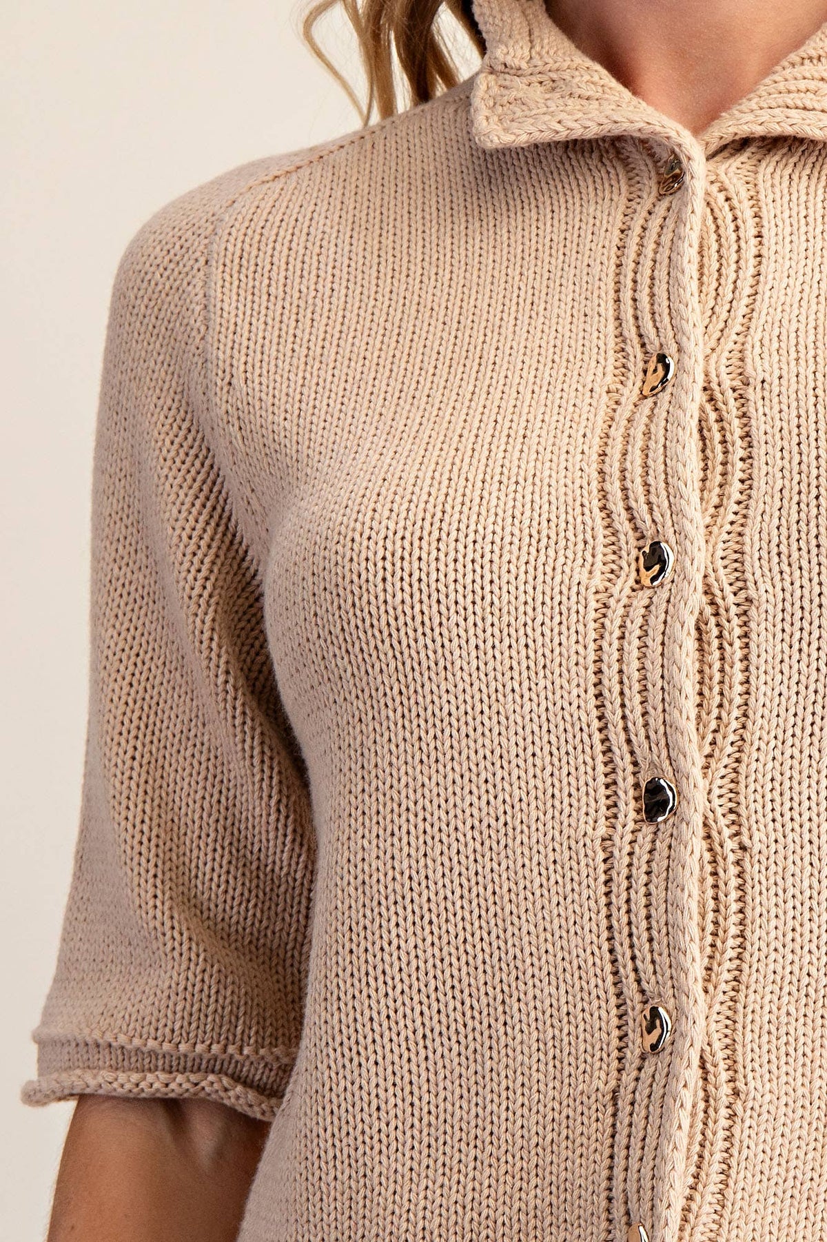Taupe Short Sleeve Sweater Cardigan