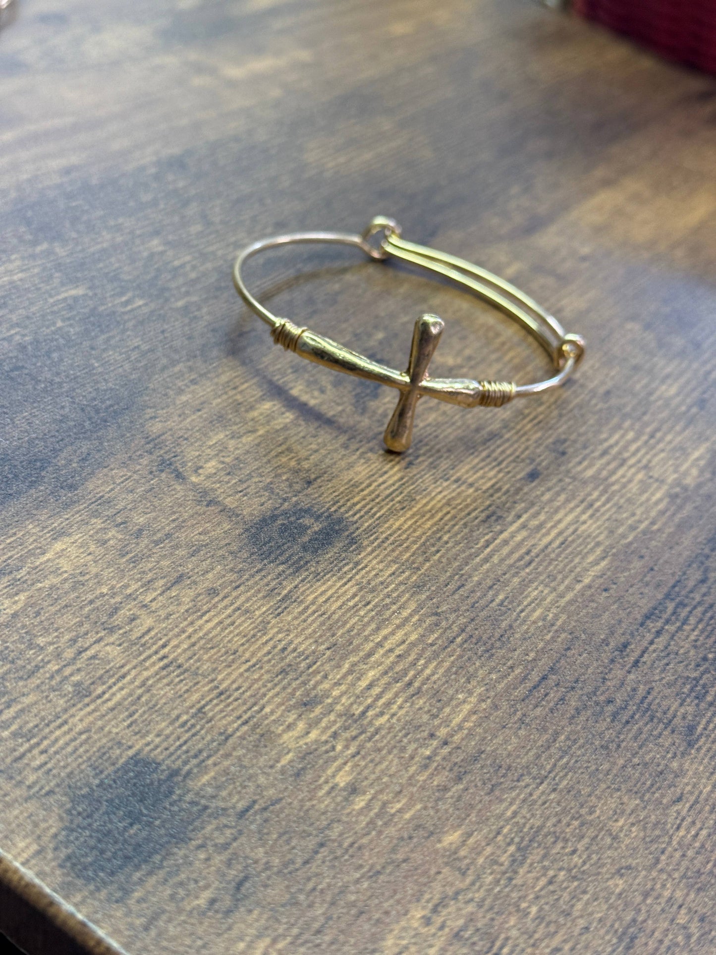 Gold Wire Wrapped Cross Bangle Bracelet