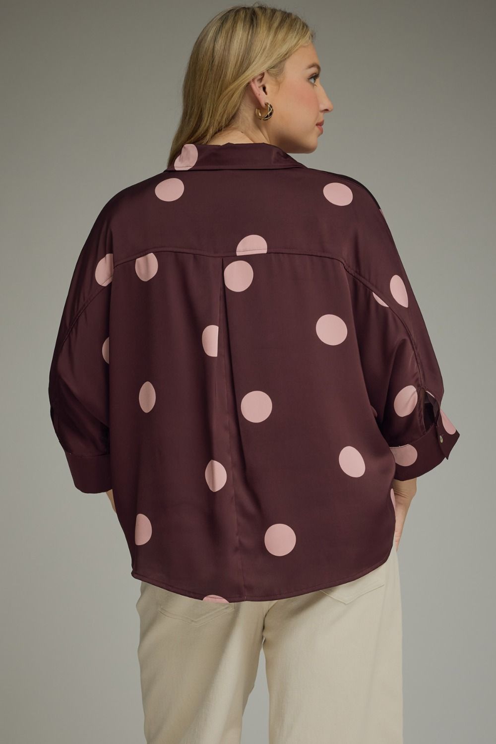 Plum Polka Dot Button Top
