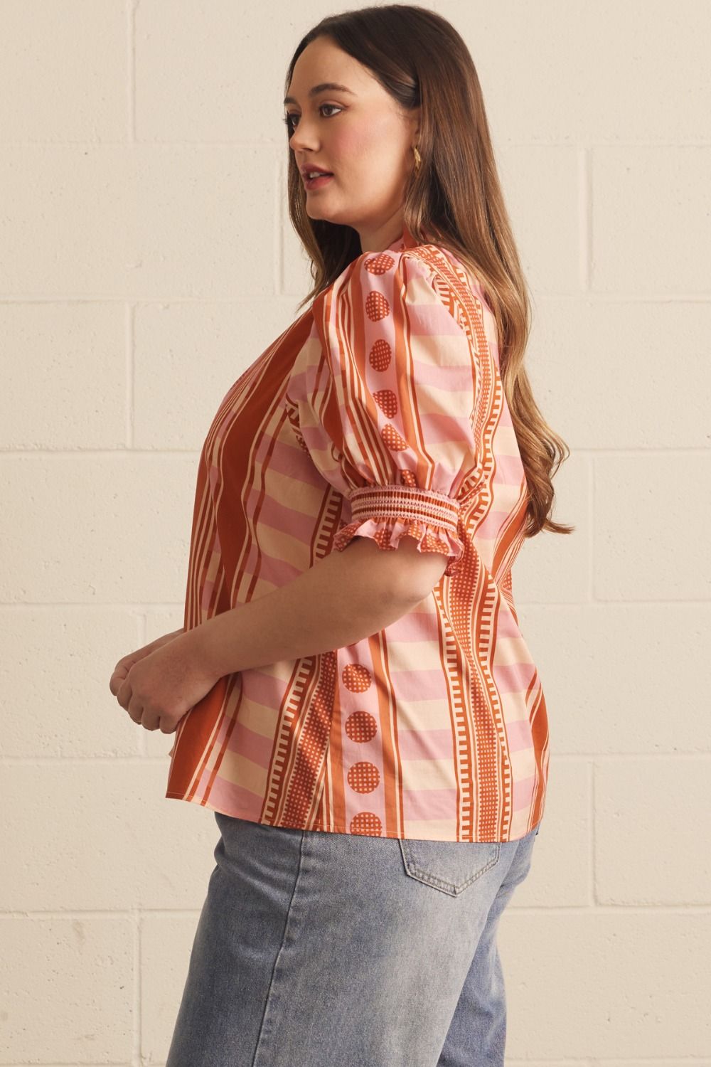 Cinnamon Mixed Print Top
