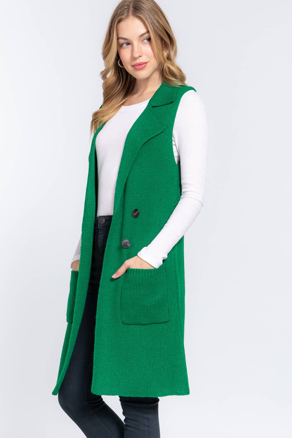 Fully Paid Long Sweater Vest - Green