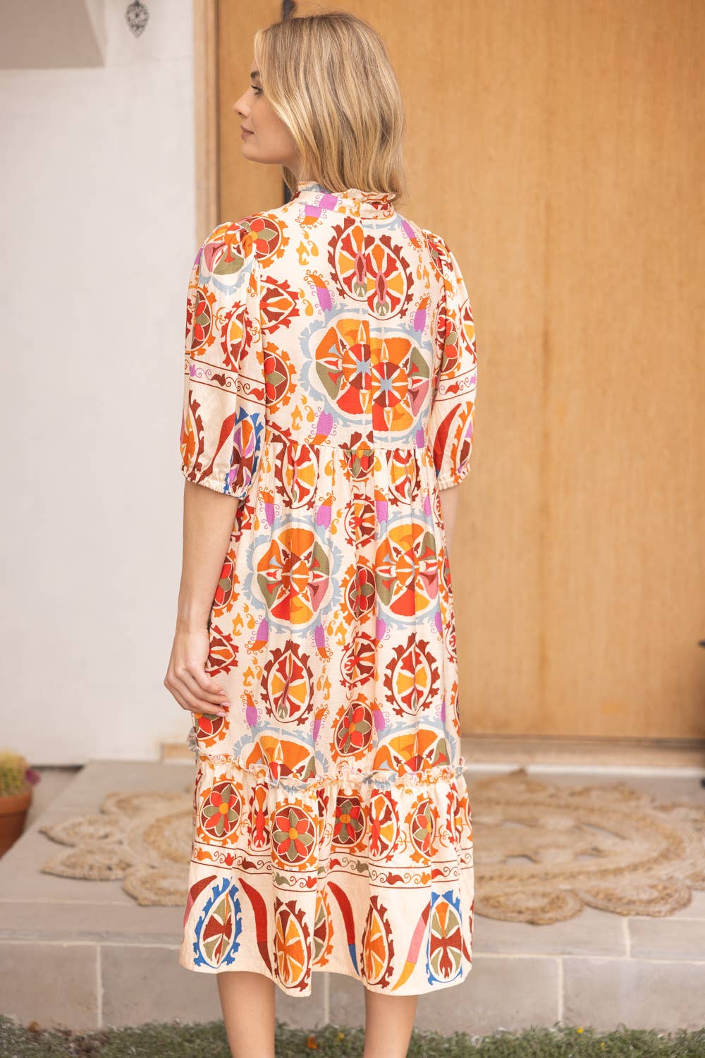 Meadow Ruffled Midi Dress - Orange
