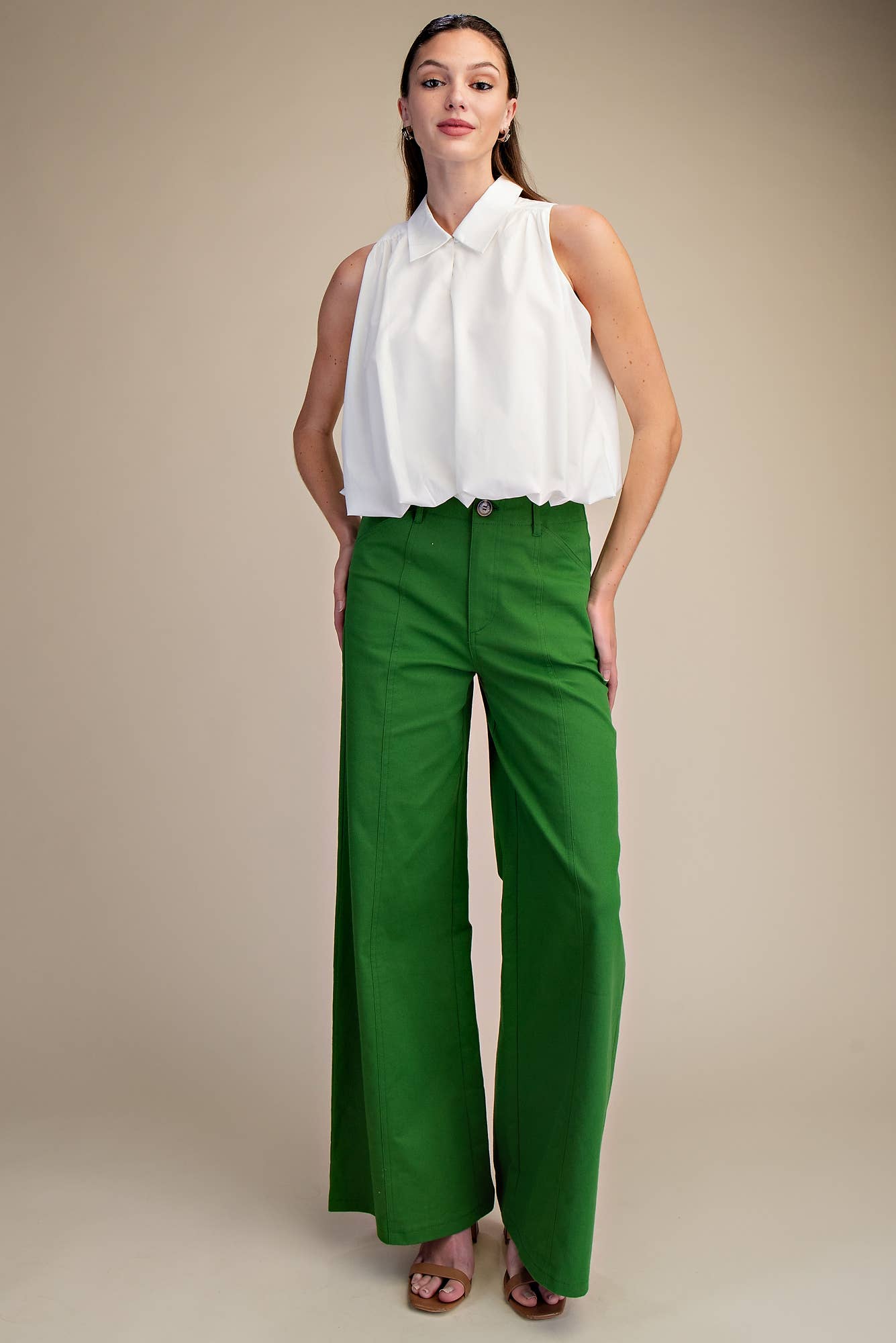 Allie High Rise Wide Leg Pants - Green
