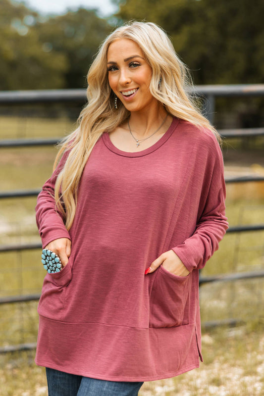 Darcy Cotton Long Sleeve Top - Rose