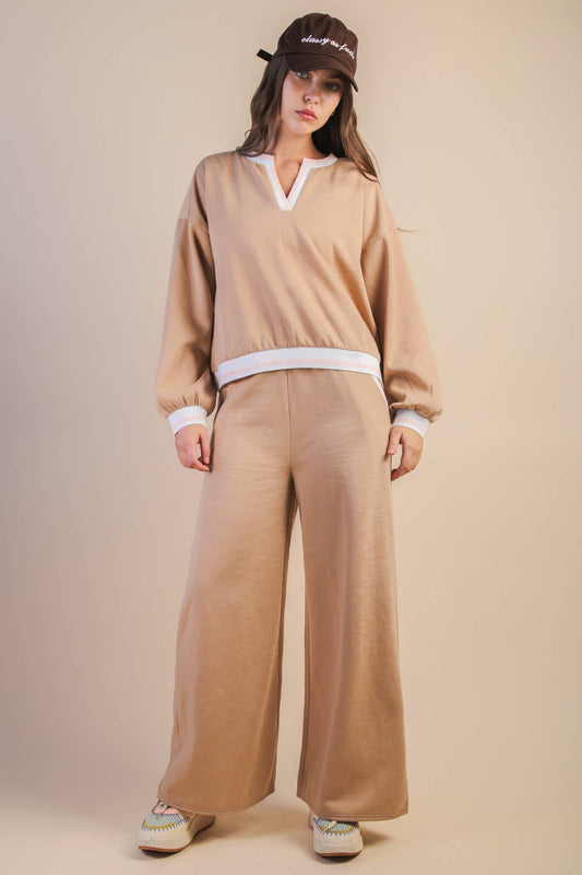 Go Live Comfy Knit Top & Pants Set - Tan