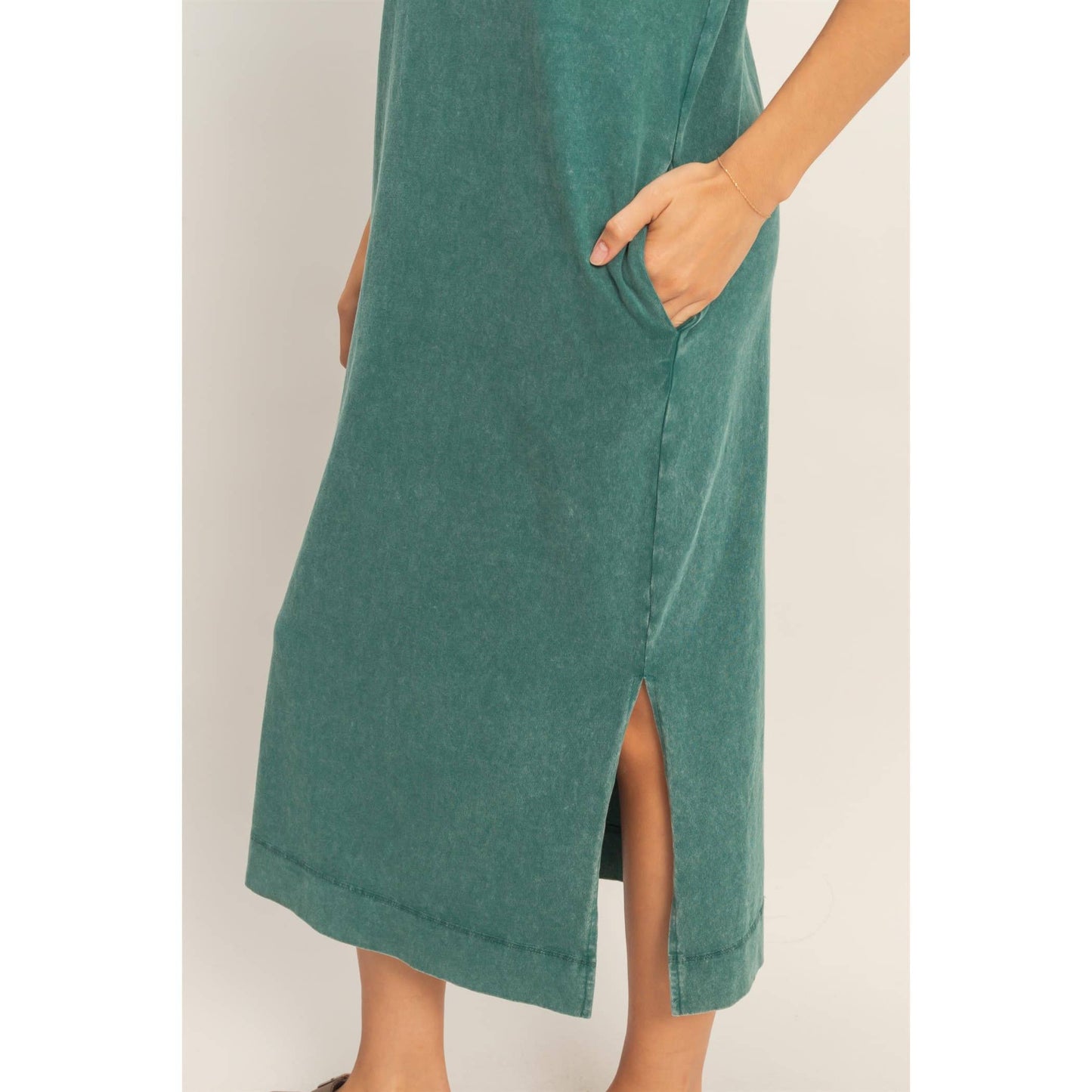 Cap Sleeve Midi Dress: DARK TEAL