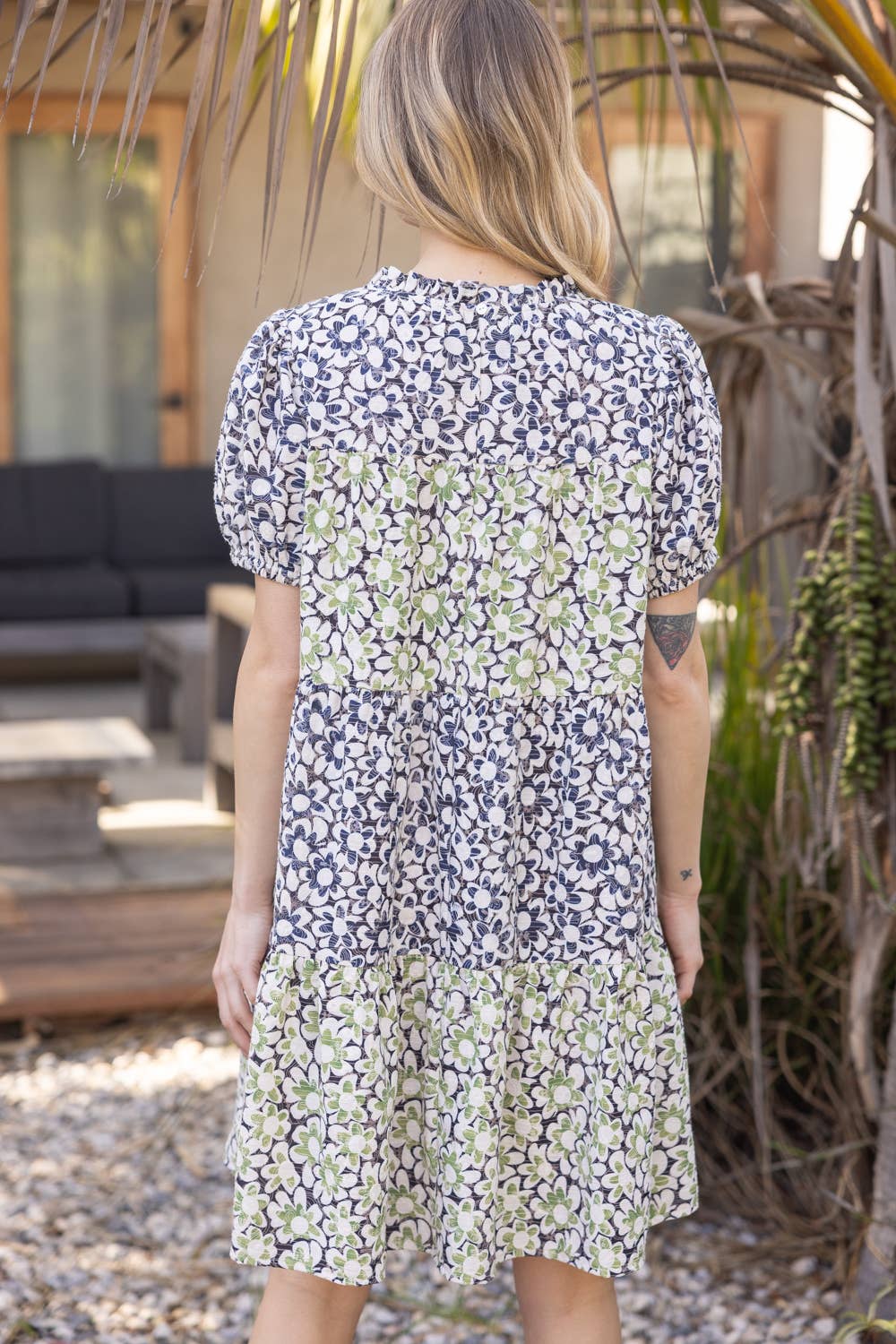 Justine Come On Floral Embroidered Print Tiered Dress - Navy
