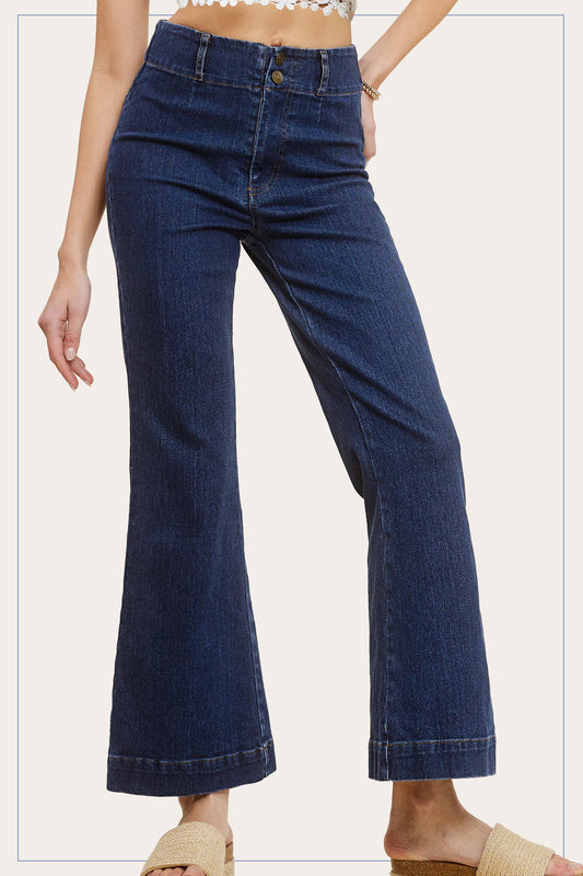 Lisa Wide Flare Pants - Dk Denim