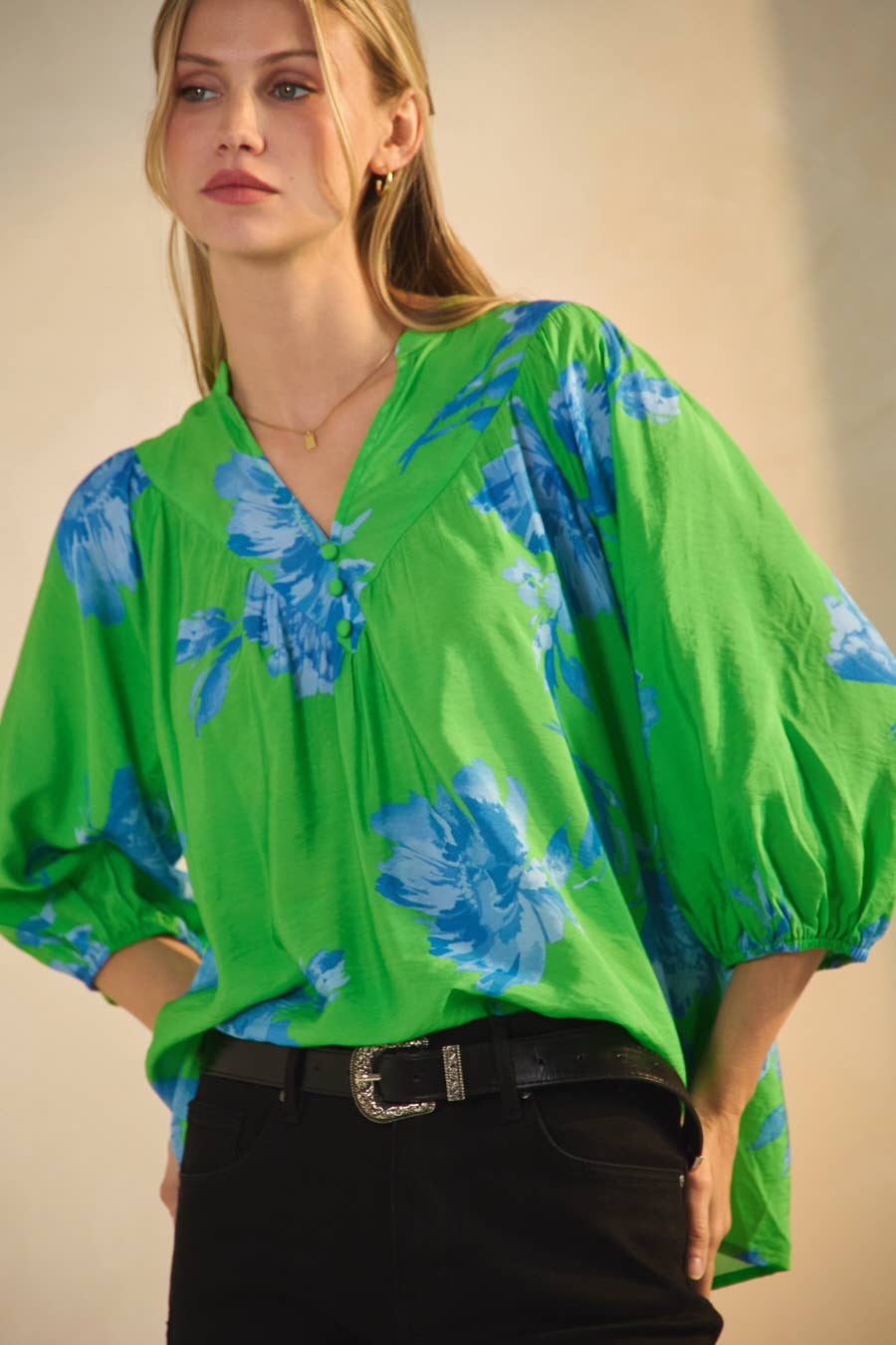 Carley Floral Printed Blouse - Green Multi
