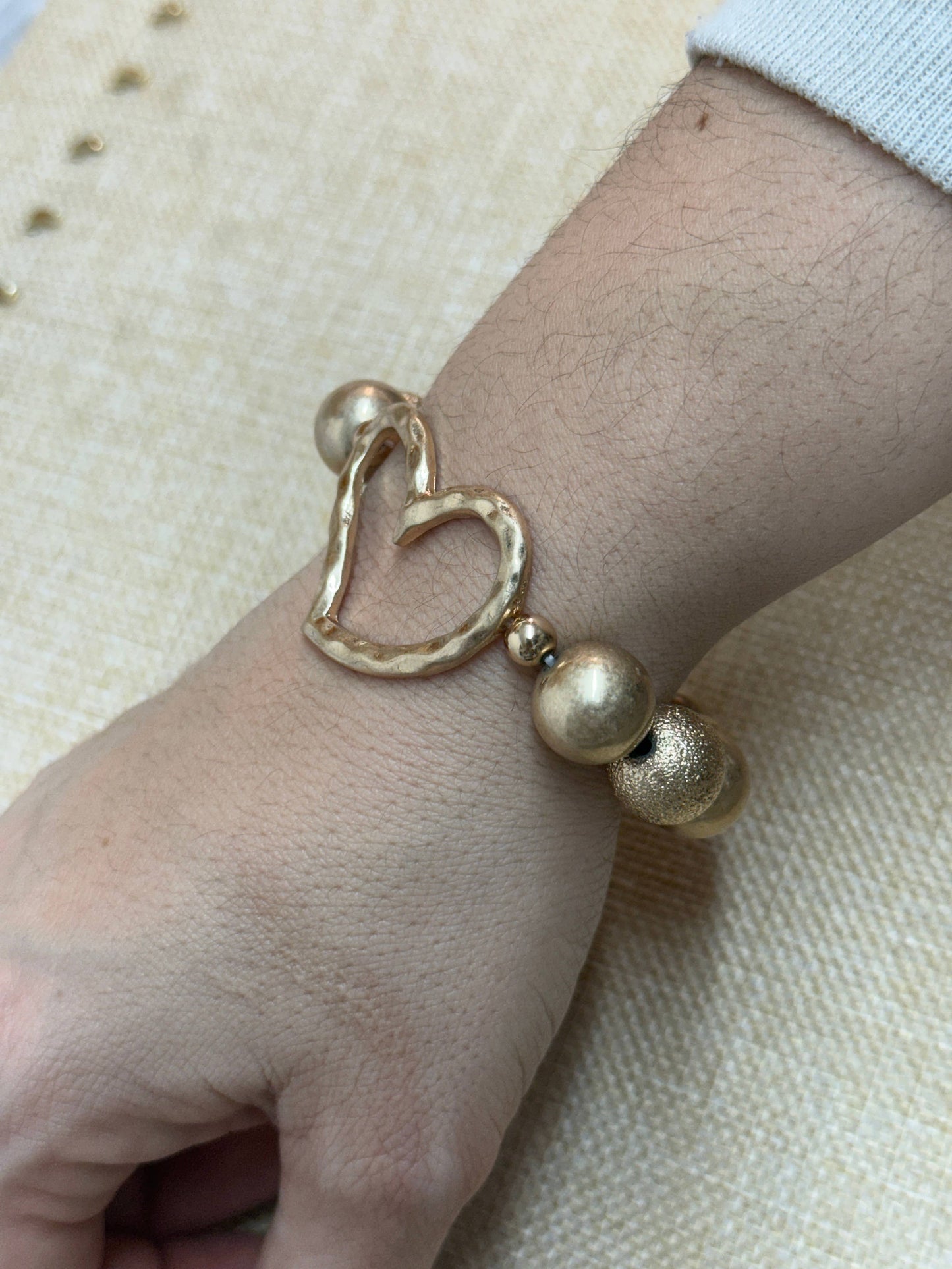 Hammered Heart Chunky Beaded Bracelet