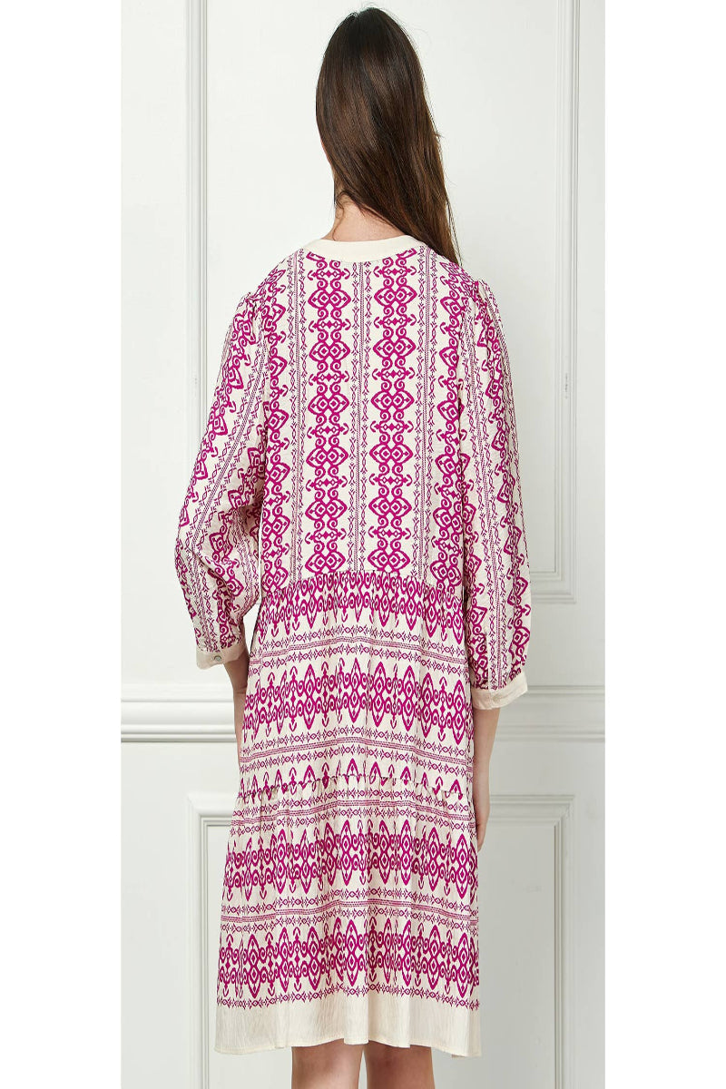 GIVE YOU UP MIDI DRESS - CREAM/MAGENTA