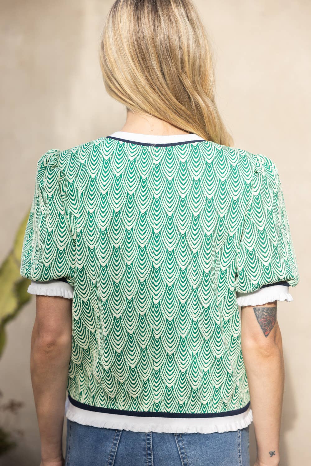 Understated Elegance Ruffle Knit Top: Green