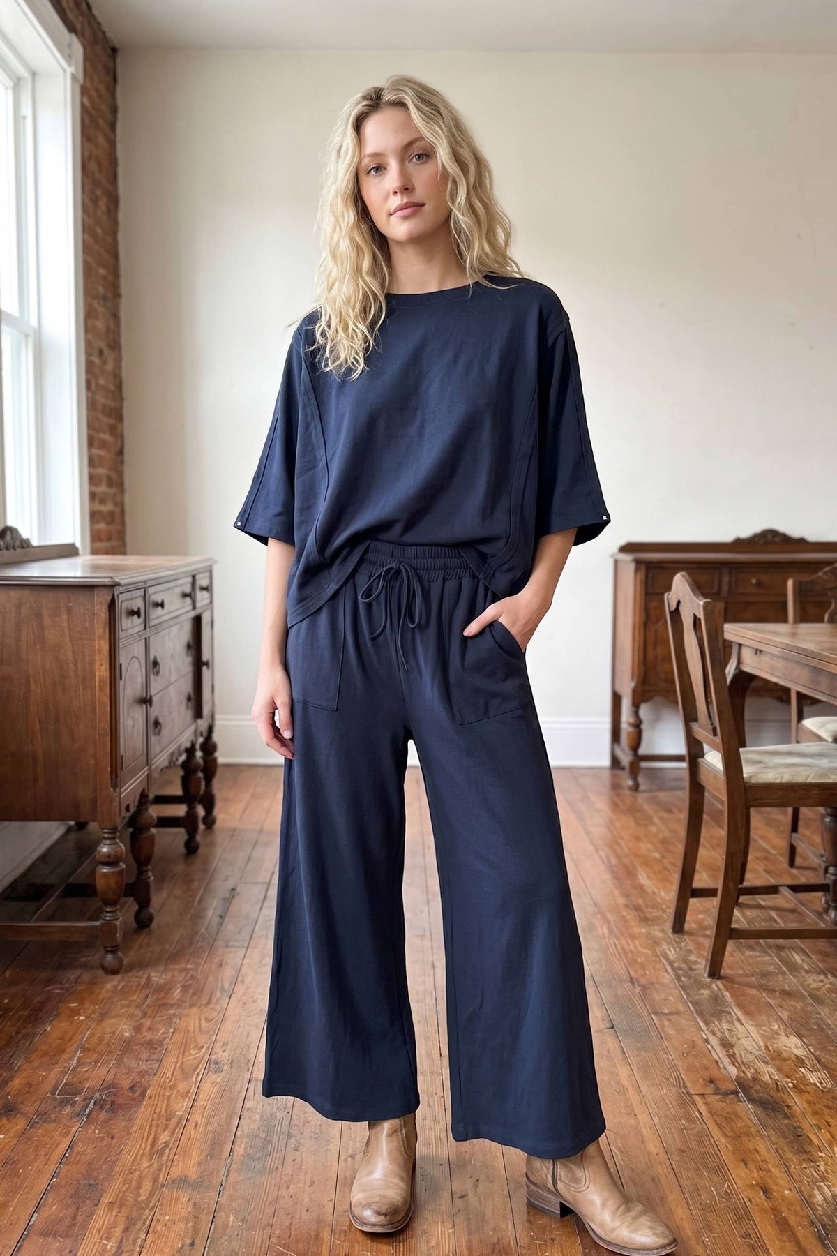 Navy Brushed Boxy Lounge Set